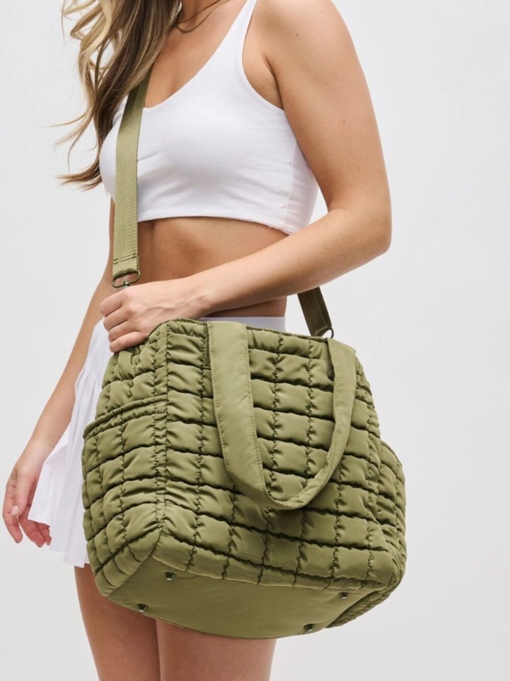 Sol and Selene Dreamer Olive Green Quilted Nylon Tote Travel Gym Weekender NWT